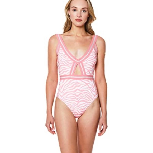 Sanctuary Modern Kitty Cutout One-Piece Bright Peachy animal print size L NEW - Picture 1 of 7